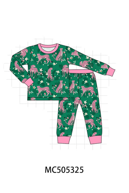 PO57 Green leopard print bamboo pajamas collection