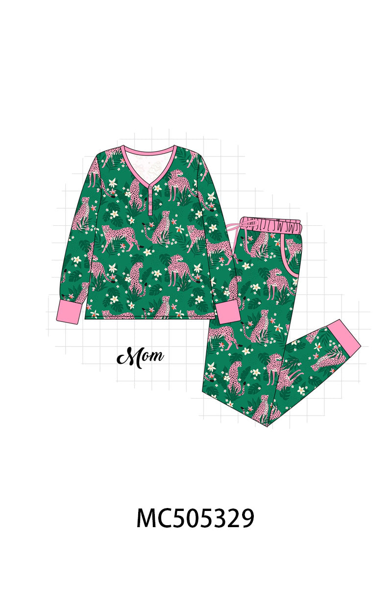 PO57 Green leopard print bamboo pajamas collection