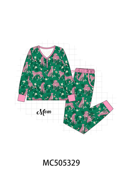 PO57 Green leopard print bamboo pajamas collection