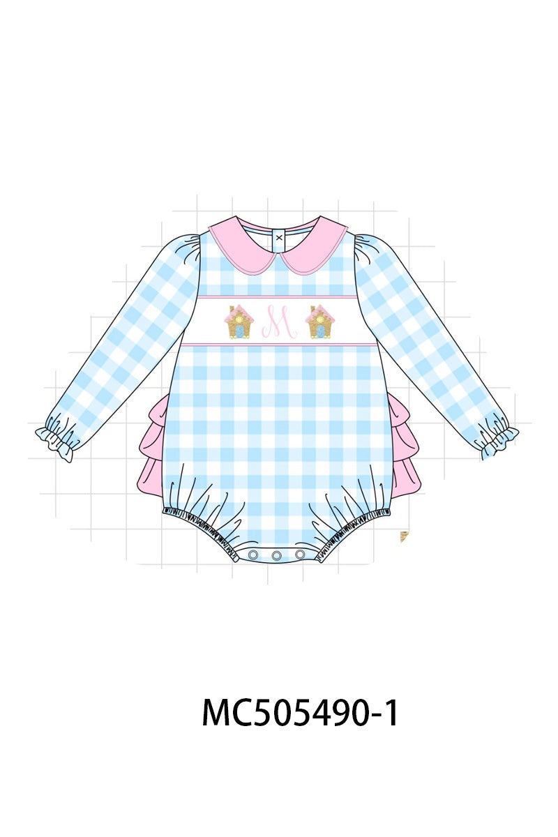 PO58 Christmas gingerbread house monogram embroidery gingham collection