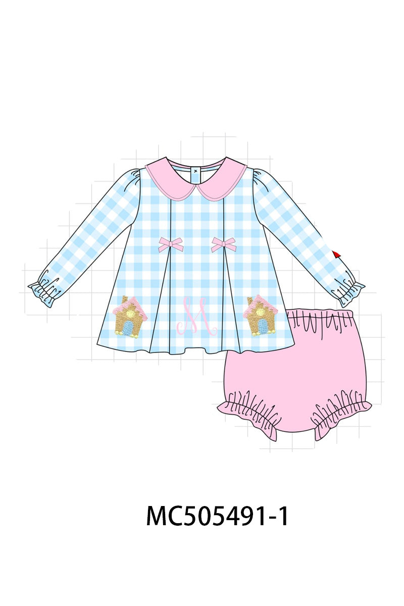 PO58 Christmas gingerbread house monogram embroidery gingham collection