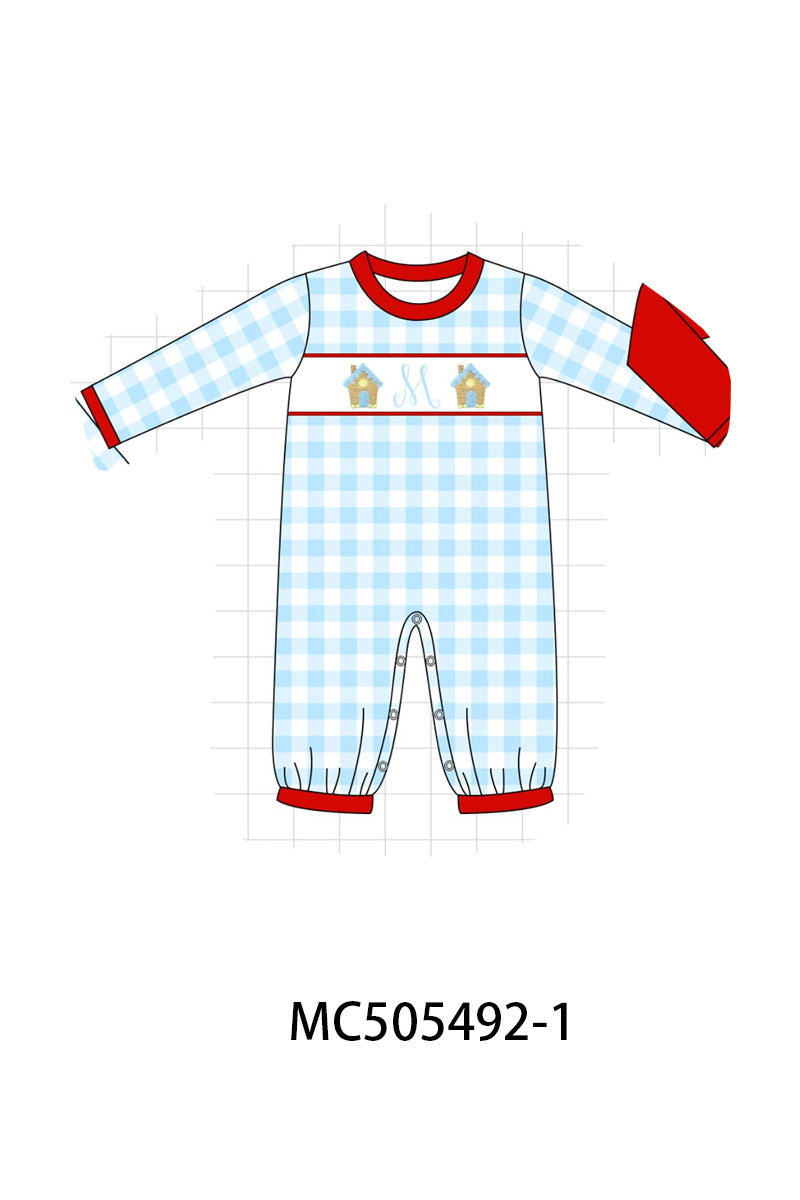 PO58 Christmas gingerbread house monogram embroidery gingham collection