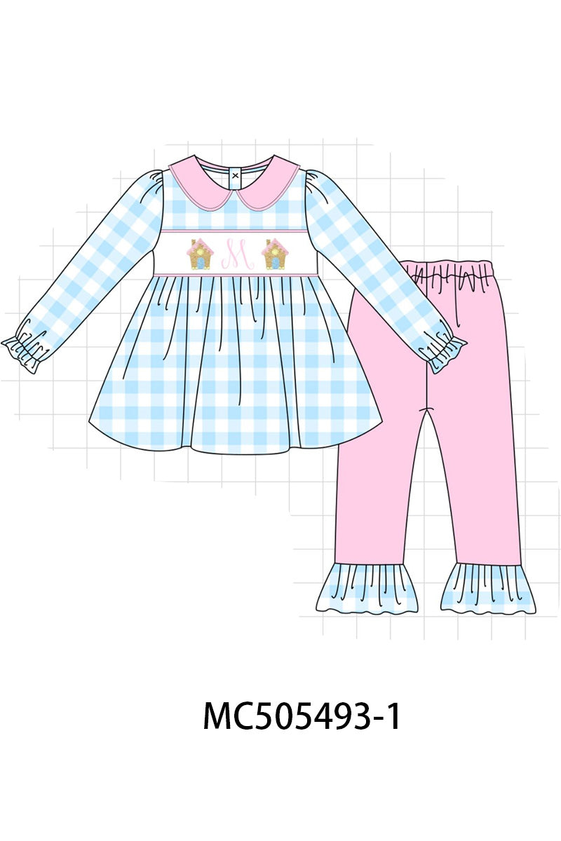 PO58 Christmas gingerbread house monogram embroidery gingham collection