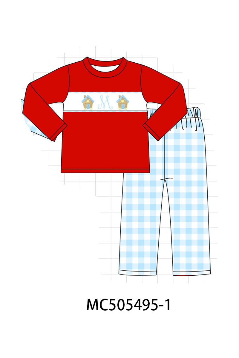 PO58 Christmas gingerbread house monogram embroidery gingham collection