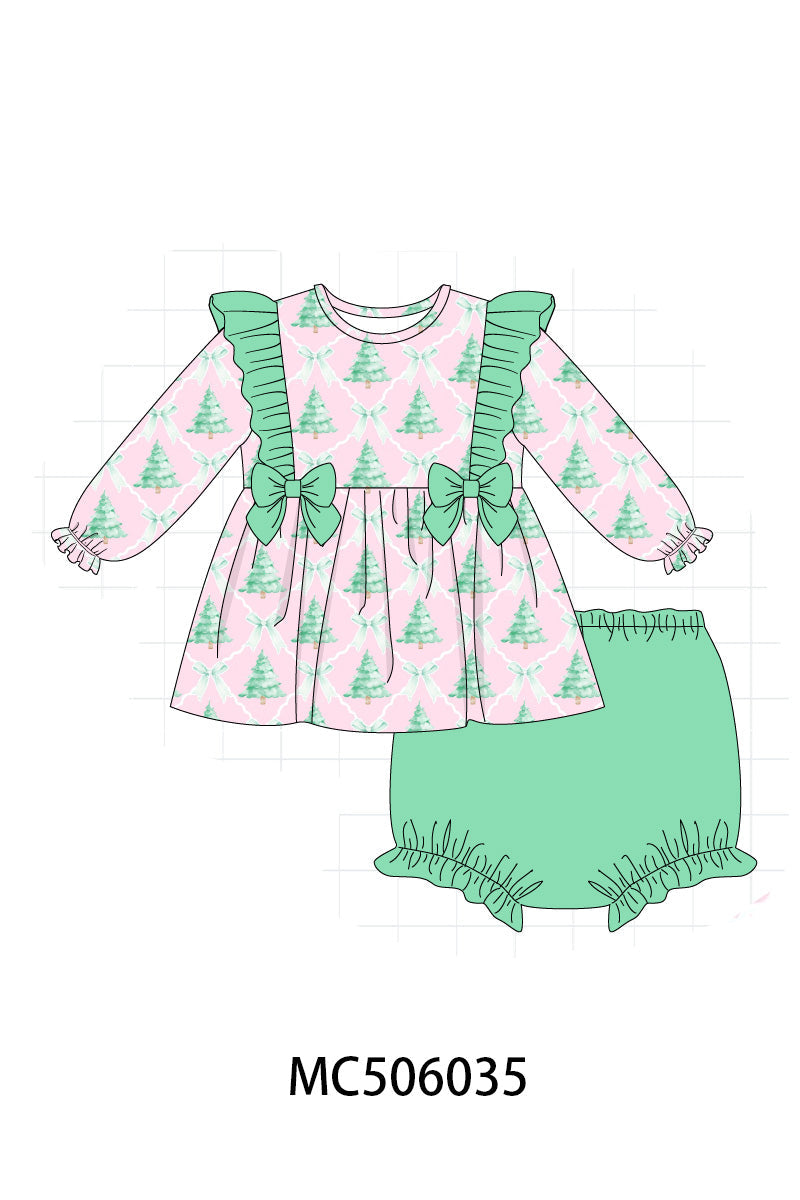 PO59 Mint & Pink christmas tree print ruffle collection