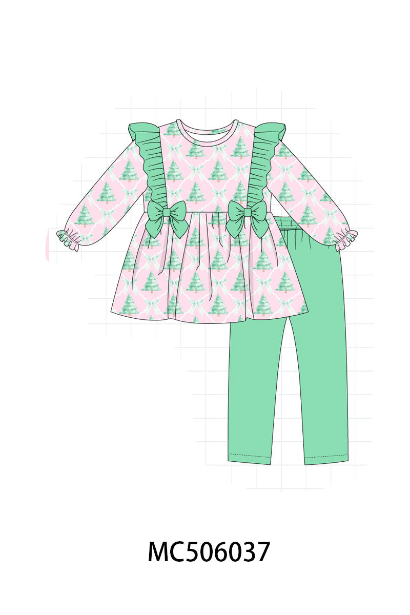 PO59 Mint & Pink christmas tree print ruffle collection