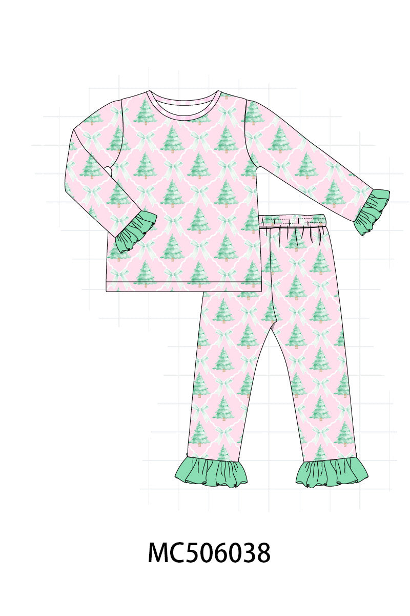 PO59 Mint & Pink christmas tree print ruffle collection