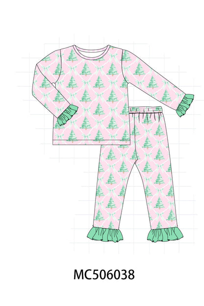 PO59 Mint & Pink christmas tree print ruffle collection