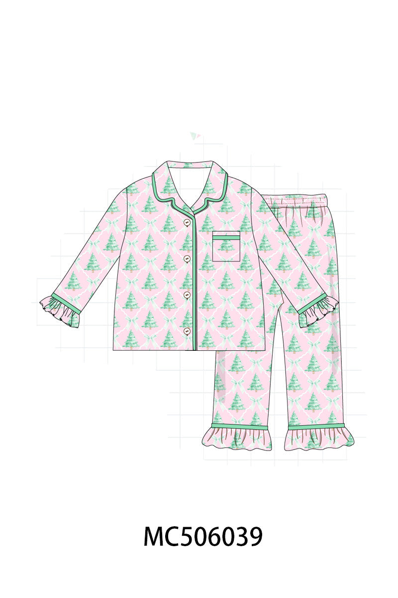 PO59 Mint & Pink christmas tree print ruffle collection