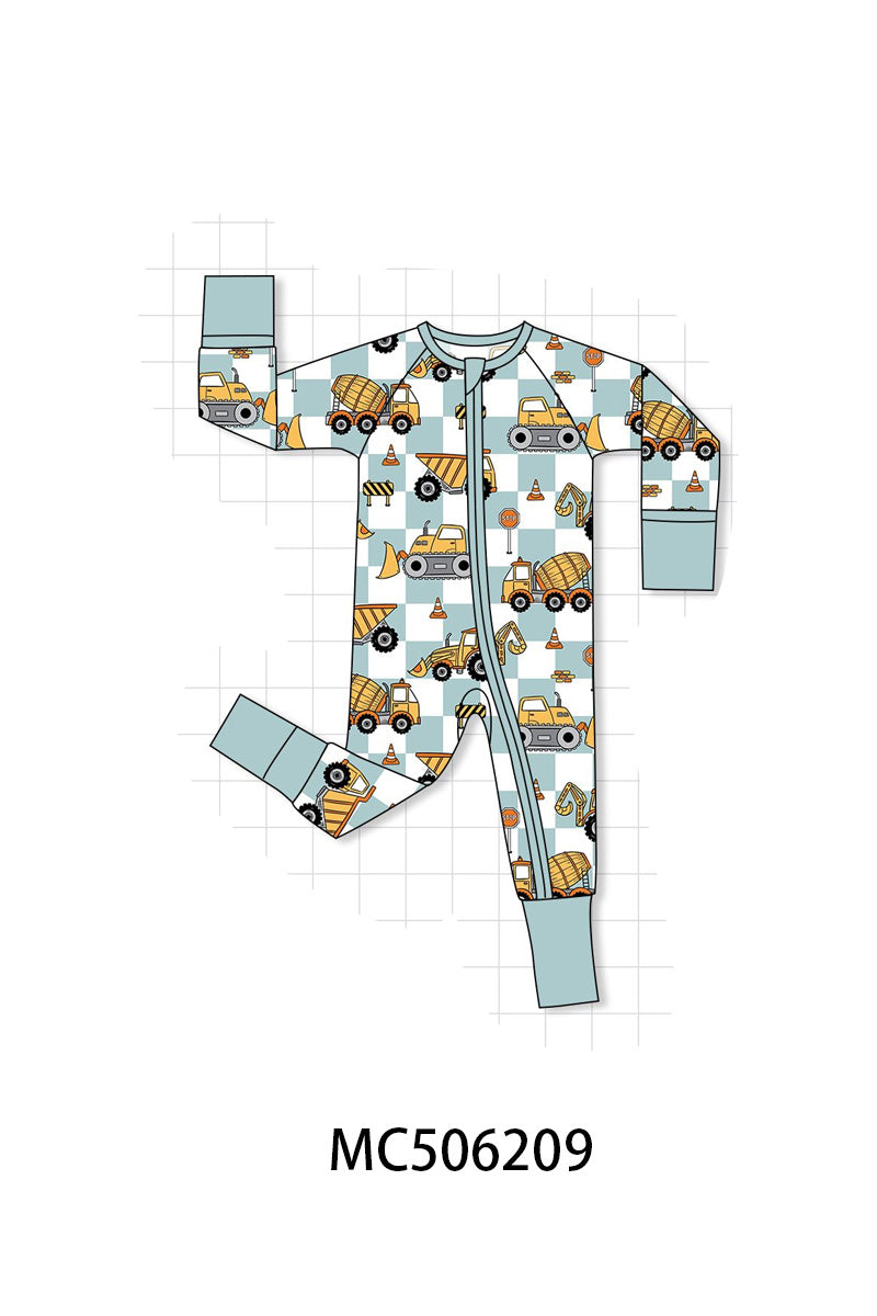 PO60 Excavator print checkered bamboo pajamas collection
