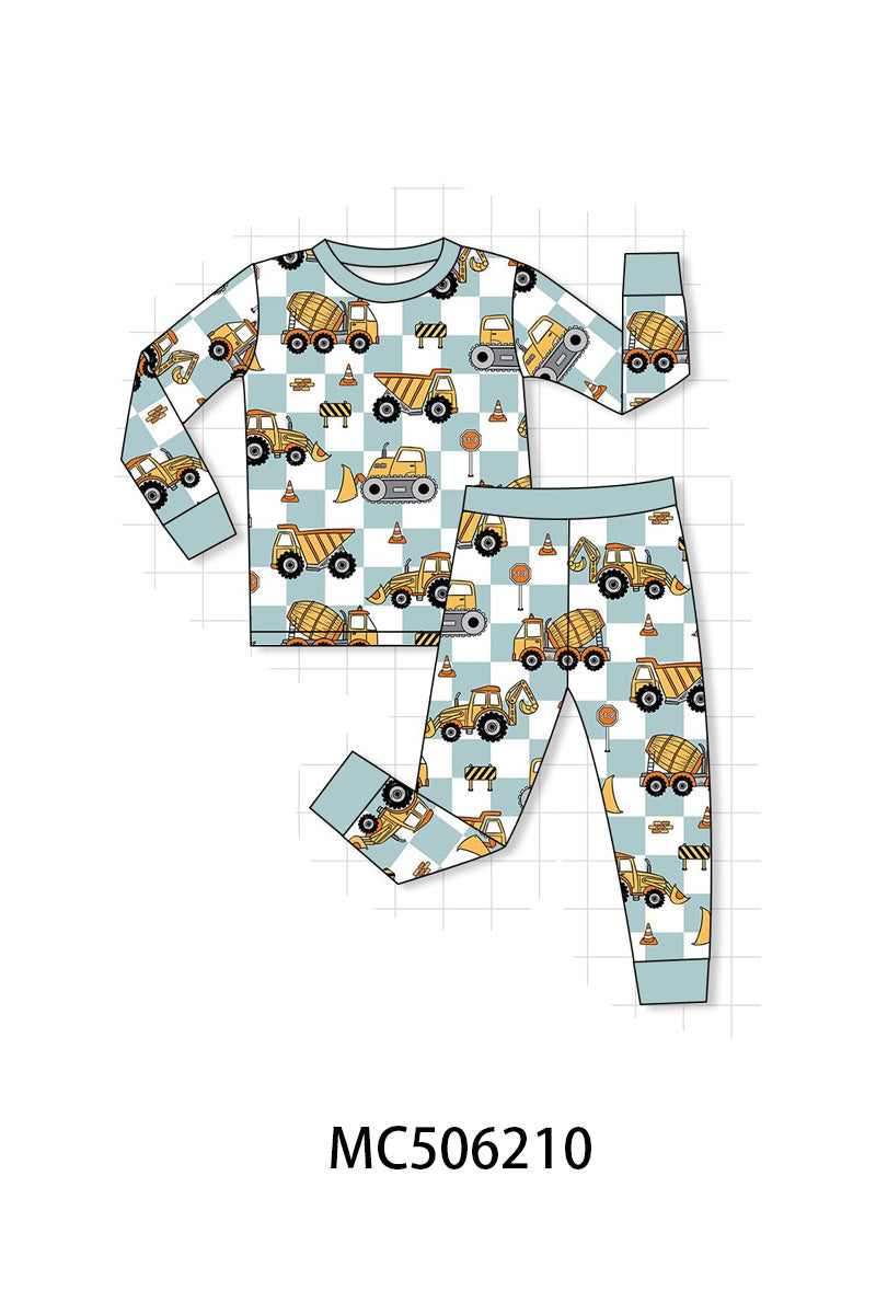 PO60 Excavator print checkered bamboo pajamas collection