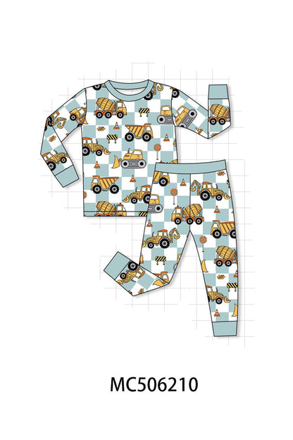 PO60 Excavator print checkered bamboo pajamas collection