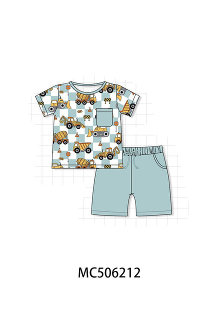 PO60 Excavator print checkered bamboo pajamas collection