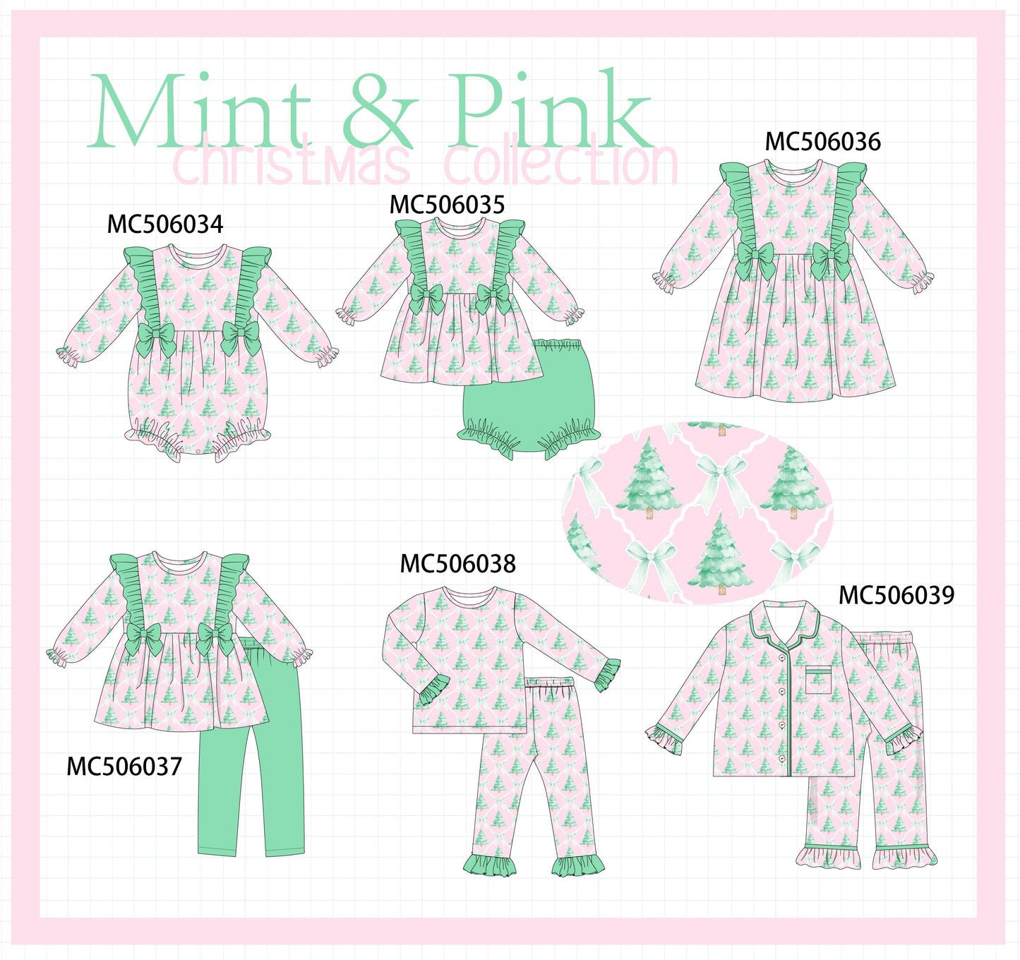 PO59 Mint & Pink christmas tree print ruffle collection