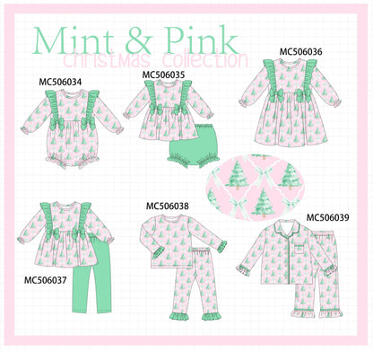 PO59 Mint & Pink christmas tree print ruffle collection