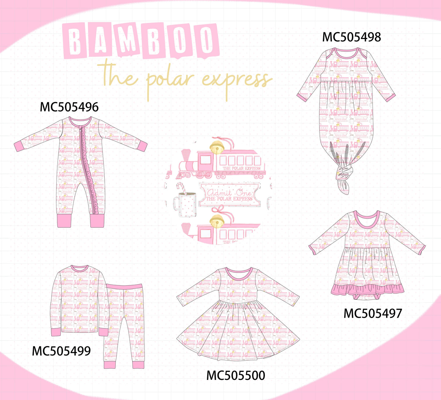 PO58 Pink the polar express print bamboo collection