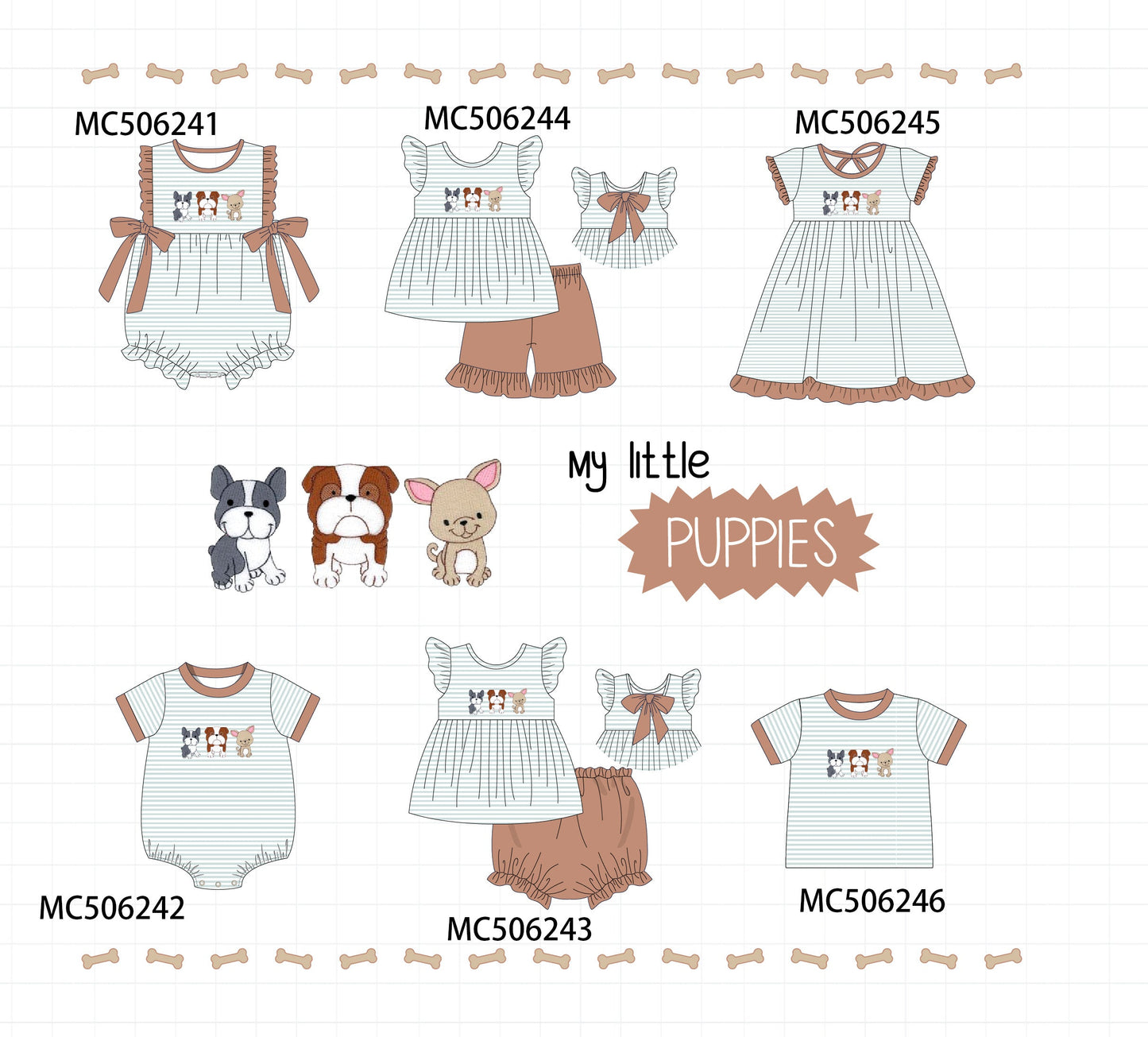 PO60 Puppy embroidery stripe collection