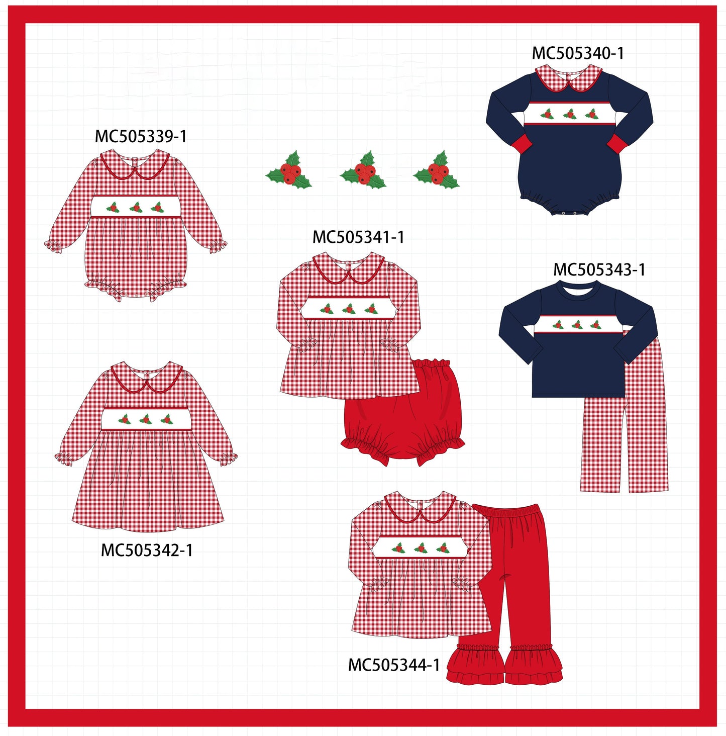 PO57 Red christmas embroidery gingham collection
