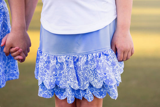 Girls Sophia Layered Hem Golf & Tennis Skort  -Riviera Glacial Blue
