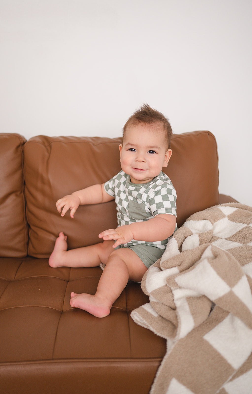 Plush Blanket - Taupe Checker
