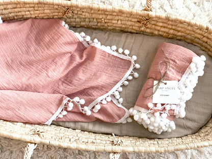 Pom Swaddle Blanket - Dusty Pink