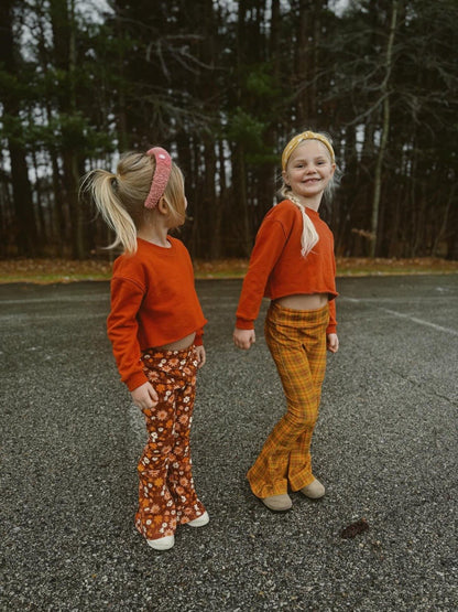 Folk Floral Jersey Bell Bottoms Flare Leggings for Babies, Toddlers and Girls