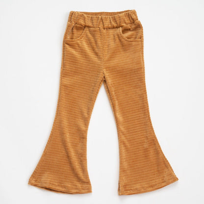 Golden Brown Velour Corduroy Bell Bottoms for Babies, Toddler and Girls