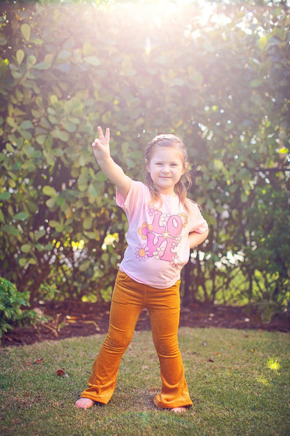 Golden Brown Velour Corduroy Bell Bottoms for Babies, Toddler and Girls