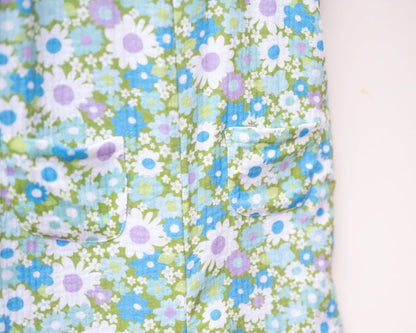 Green and Blue Flower Power Double Gauze Romper for Babies and Toddler Girls