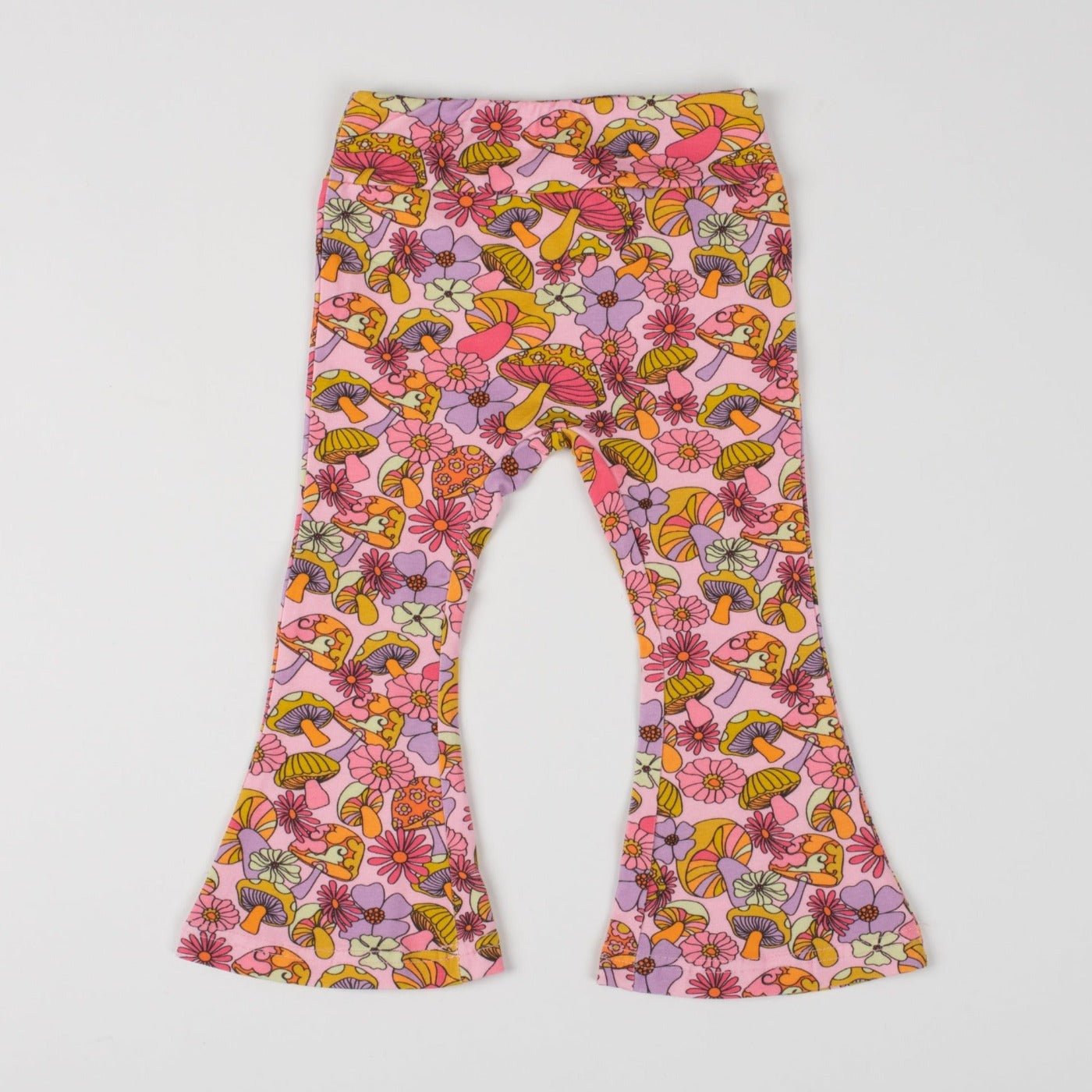 Groovy Mushroom Jersey Bell Bottom Flare Pants for Babies, Toddlers and Girls