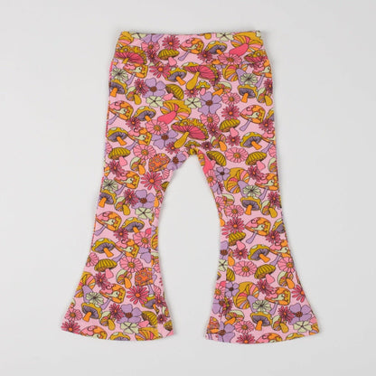 Groovy Mushroom Jersey Bell Bottom Flare Pants for Babies, Toddlers and Girls
