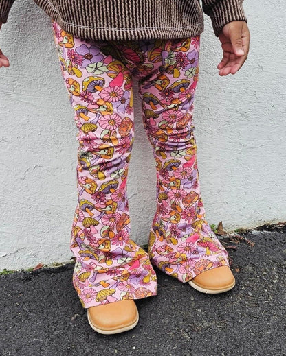 Groovy Mushroom Jersey Bell Bottom Flare Pants for Babies, Toddlers and Girls