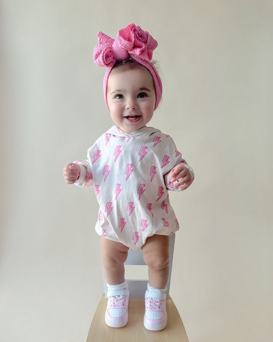 Hooded Bubble Romper | Pink Bolts