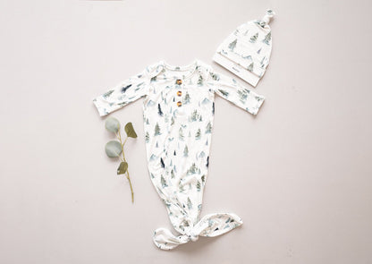 Knotted Baby Gown - Green Forest