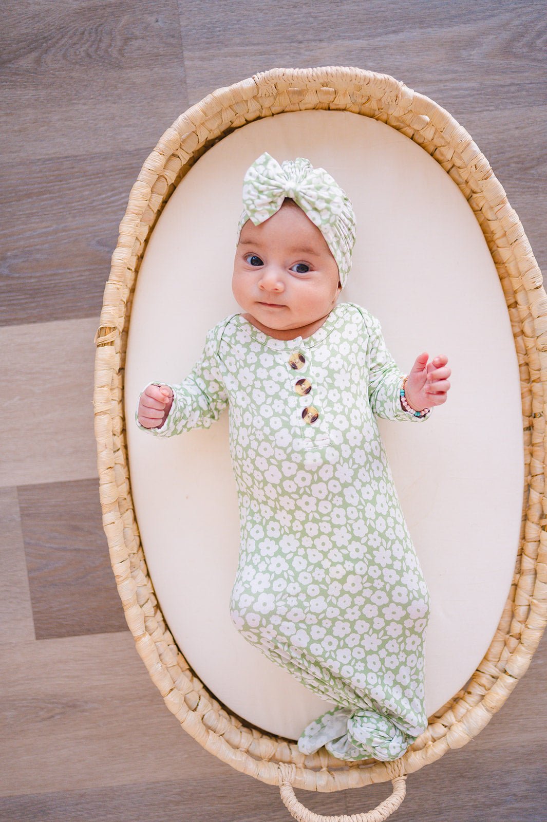 Knotted Baby Gown - Sage Ditsy Floral