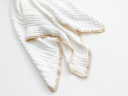 Muslin 6-Layer Blanket - Cream Lace