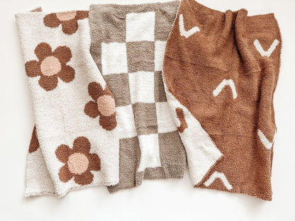 Plush Mini Blanket - Taupe Checker