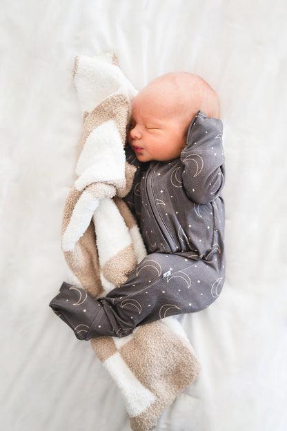 Plush Mini Blanket - Taupe Checker