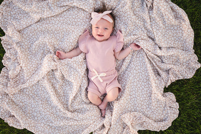 Muslin Swaddle Blanket - Mocha Ditsy Floral Ruffle