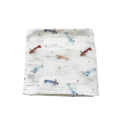 Muslin Swaddle Blanket - Vintage Airplane