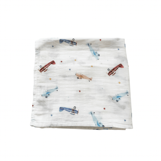 Muslin Swaddle Blanket - Vintage Airplane