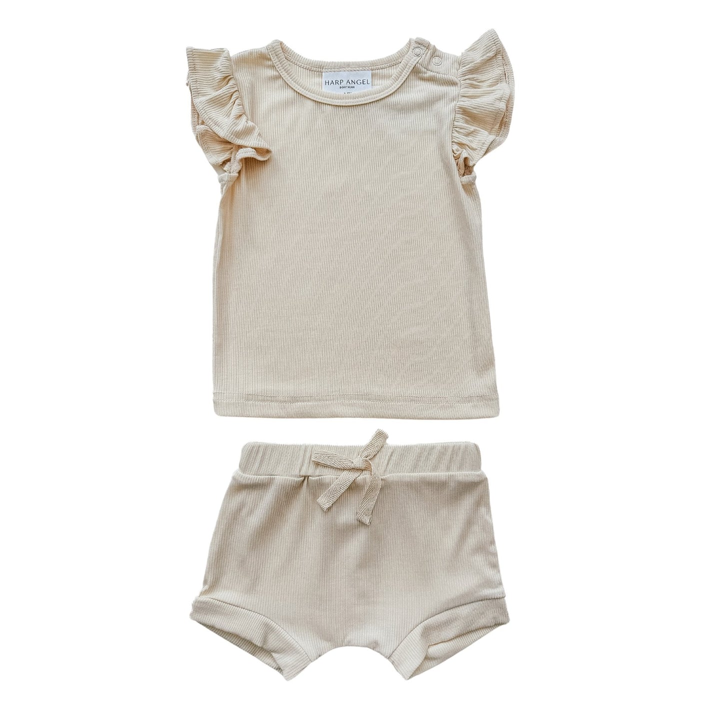 Ruffle Ribbed Short Set - Cream