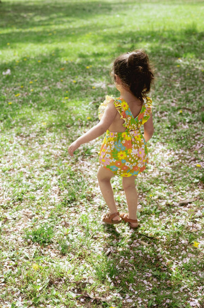Sixties Summer Floral Pinafore Romper for Baby and Toddler Girl